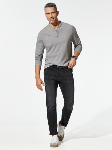 Henley-Shirt Grau meliert