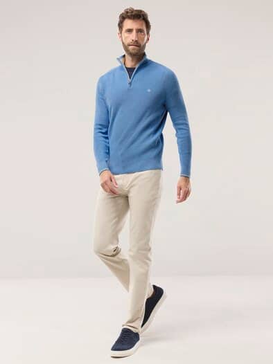 Gerippter Baumwoll-Troyer Hellblau