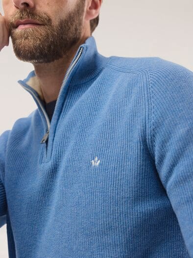 Gerippter Baumwoll-Troyer Hellblau