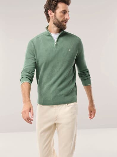 Gerippter Baumwoll-Troyer Pistazie