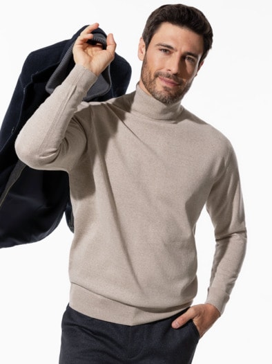 Merino-Mix Rollkragen-Pullover Natur
