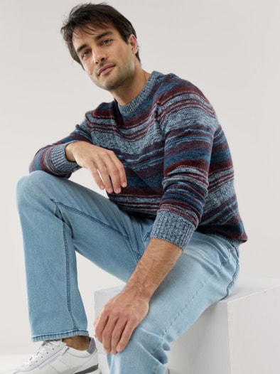 Multicolor-Pullover Blau/Feuerrot
