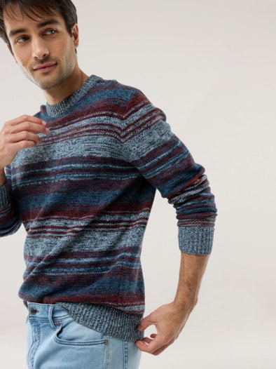 Multicolor-Pullover Blau/Feuerrot