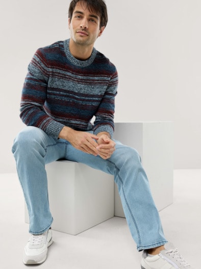 Multicolor-Pullover Blau/Feuerrot