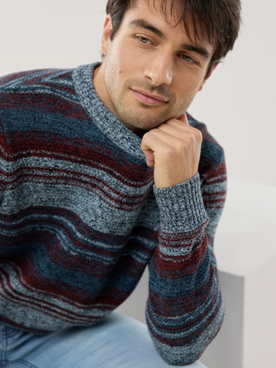 Multicolor-Pullover Blau/Feuerrot