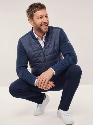 Hybrid Strickjacke mit Merinowolle Marine