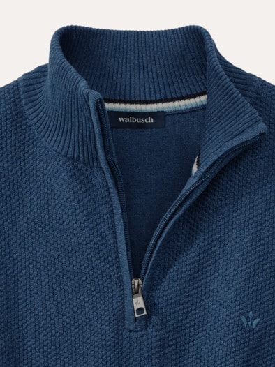 Struktur-Troyer Herbstlaub Jeansblau