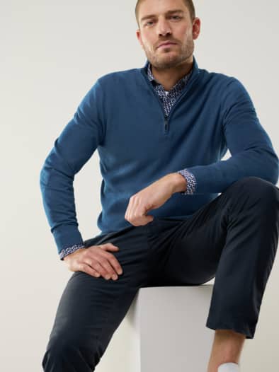 Struktur-Troyer Herbstlaub Jeansblau