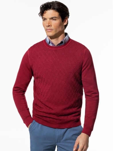 Strukturpullover Merino Extrafein Rot