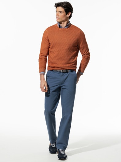 Strukturpullover Merino Extrafein Kürbis