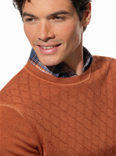 Strukturpullover Merino Extrafein Kürbis