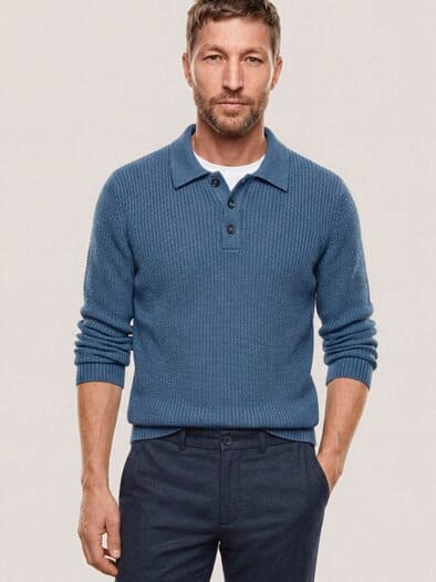 Rippstrickpolo aus Wollmischung Rauchblau