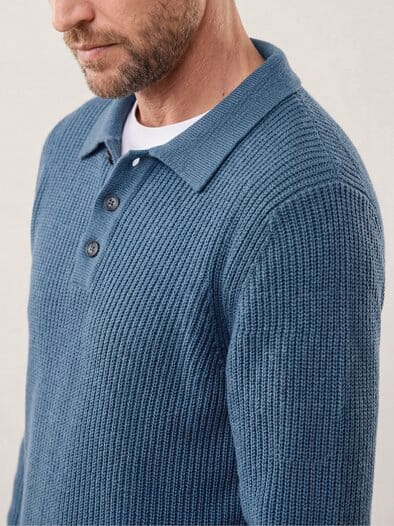 Rippstrickpolo aus Wollmischung Rauchblau