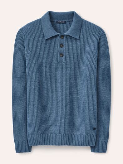 Rippstrickpolo aus Wollmischung Rauchblau