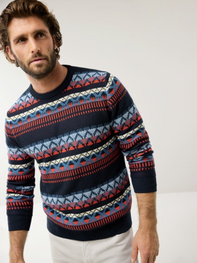 Jacquard-Pullover Marine