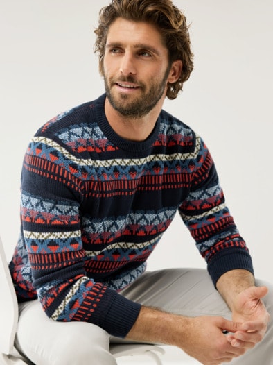 Jacquard-Pullover Marine