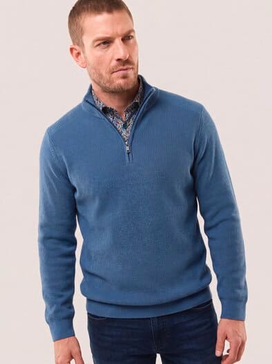 Troyer aus Baumwollmix Mittelblau