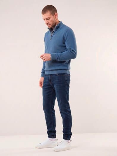Troyer aus Baumwollmix Mittelblau