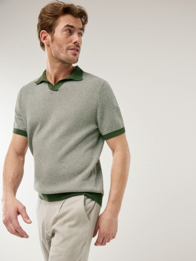 Strickpolo Leinenmix Khaki