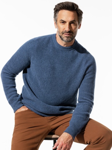 Cashmino Pullover Nahtlos Mittelblau