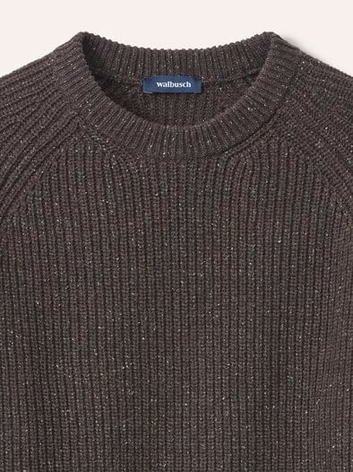 Rundhalspullover in Tweed Optik Dunkelbraun