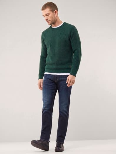 Rundhalspullover in Tweed Optik Oliv