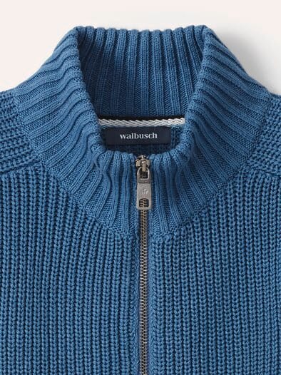 Zip-Jacke Patentstrick Rauchblau