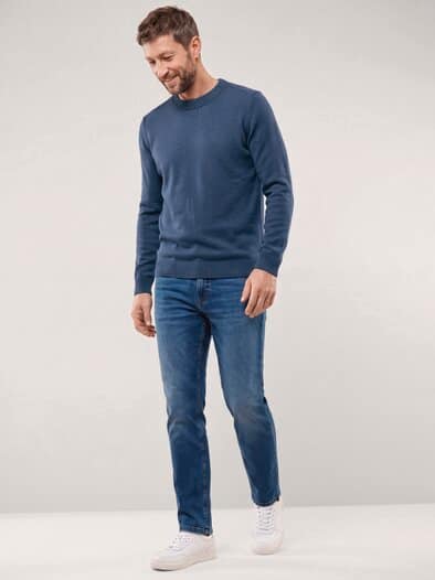 Rundhalspullover mit Merinowolle Meerblau