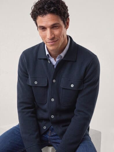 Hemdjacke aus Merinowolle Marine