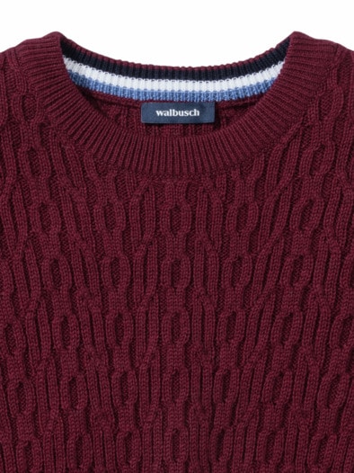 Zopfpullover Merino-Mix Bordeaux