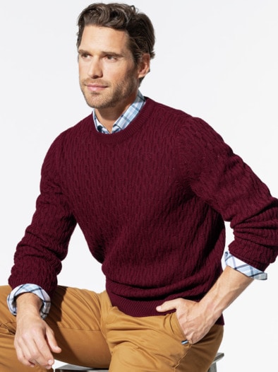 Zopfpullover Merino-Mix Bordeaux