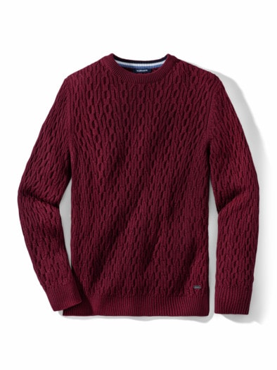 Zopfpullover Merino-Mix Bordeaux