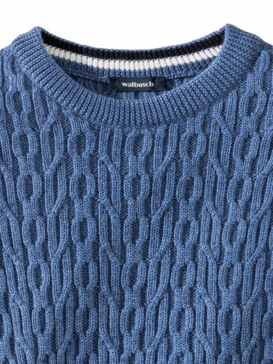 Zopfpullover Merino-Mix Ozeanblau