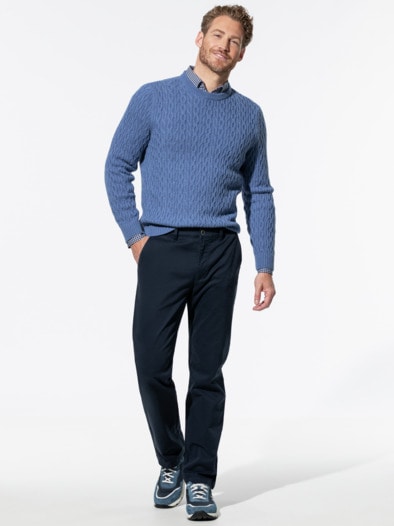 Zopfpullover Merino-Mix Ozeanblau