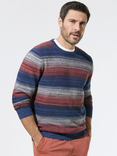 Struktur-Pullover Ombre Blau/Siena