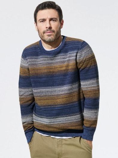 Struktur-Pullover Ombre Blau/Incagold