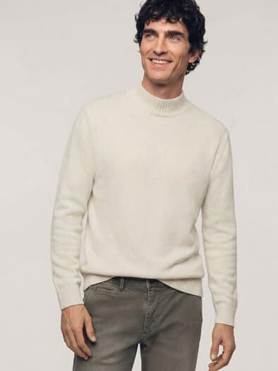 Stehkragen-Pullover mit Merinowolle Wollweiß