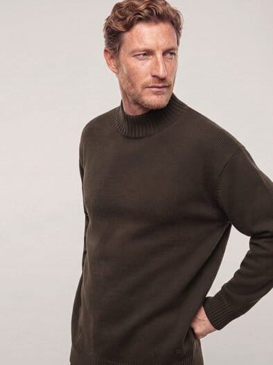 Stehkragen-Pullover mit Merinowolle Dunkelbraun