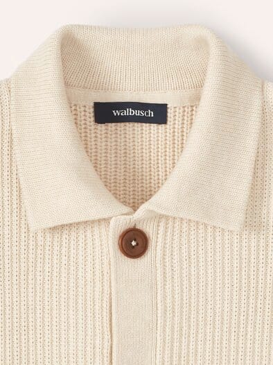 Gerippter Polo-Cardigan Wollweiß