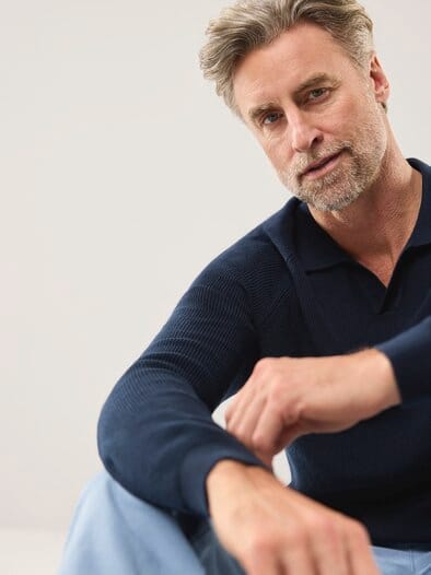 Gerippter Polopullover Marine