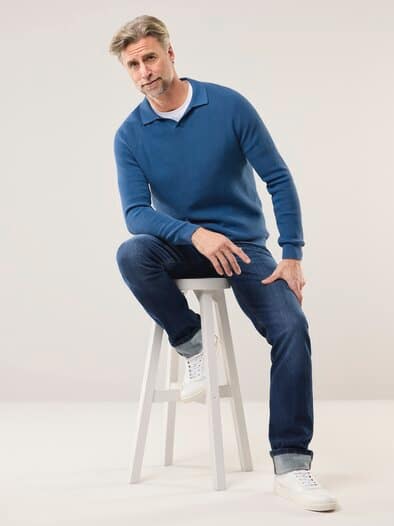 Gerippter Polopullover Rauchblau