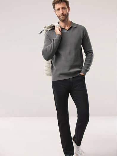 Gerippter Polopullover Graphit