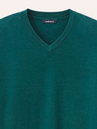 V-Pullover Merino Extrafein Blaugrün