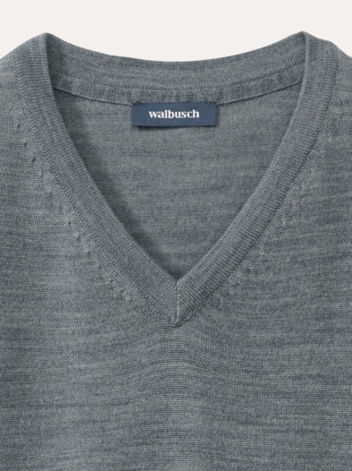 V-Pullover Merino Extrafein Grau Melange