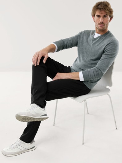 V-Pullover Merino Extrafein Grau Melange