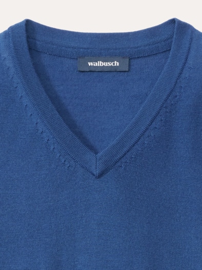 V-Pullover Merino Extrafein Königsblau