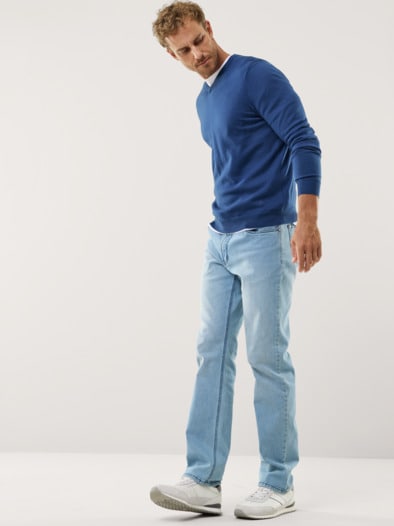 V-Pullover Merino Extrafein Königsblau