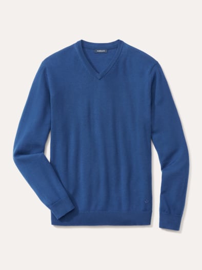 V-Pullover Merino Extrafein Königsblau