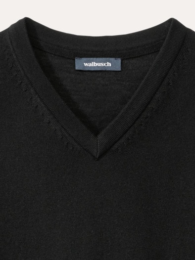 V-Pullover Merino Extrafein Schwarz