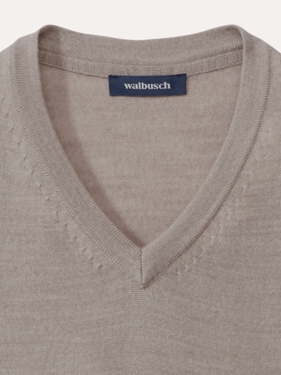 V-Pullover Merino Extrafein Natur